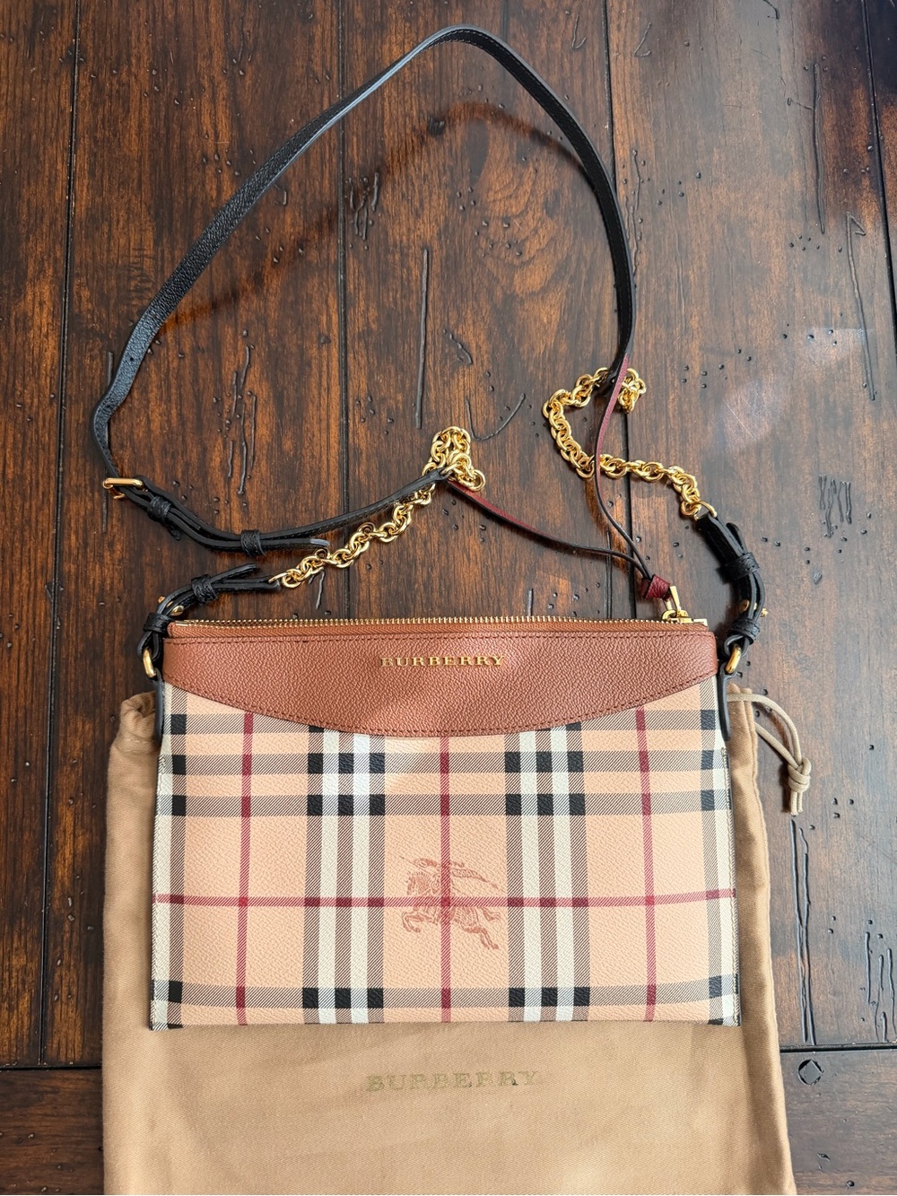 Burberry Beige Vintage Check Crossbody with Tan Leather Trim